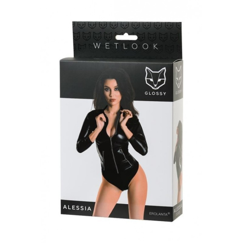 Toyfa Glossy Alessia - Дерзкий боди на молнии из Wetlook, XL (чёрный)